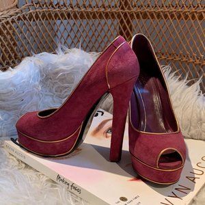 Gucci - Huston Open Toe Suede Platform Heels